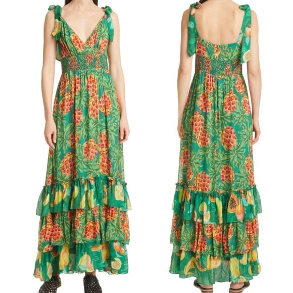 NWT FARM RIO Pineapple Galore Smocked Waist Maxi Dress L - Picture 1 of 11